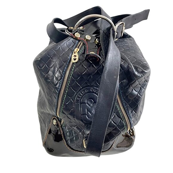 Marino Orlandi Italian Embossed Black Leather Sling Convertible Bag - Picture 9 of 11